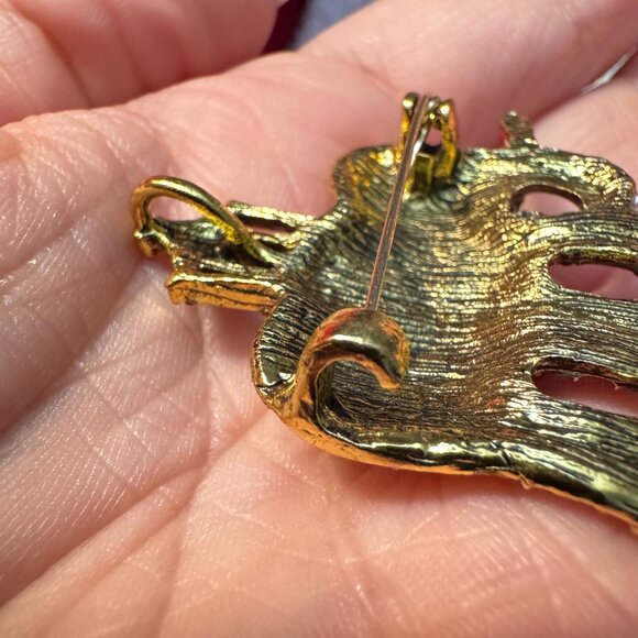 Elephant Brooch Vintage Rhinestone Enamel Figural Pin Pendant - Picture 4 of 4